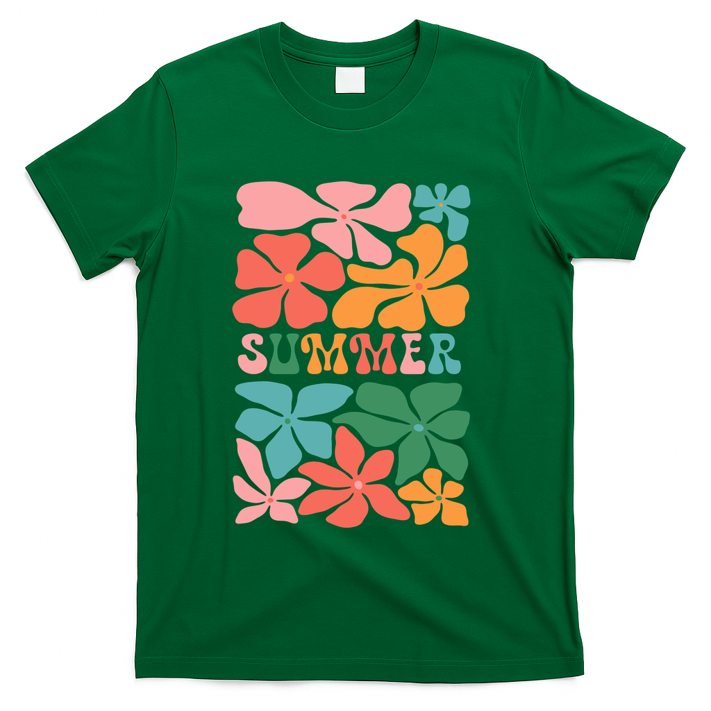 Vintage Retro Floral Summer T-Shirt - Green