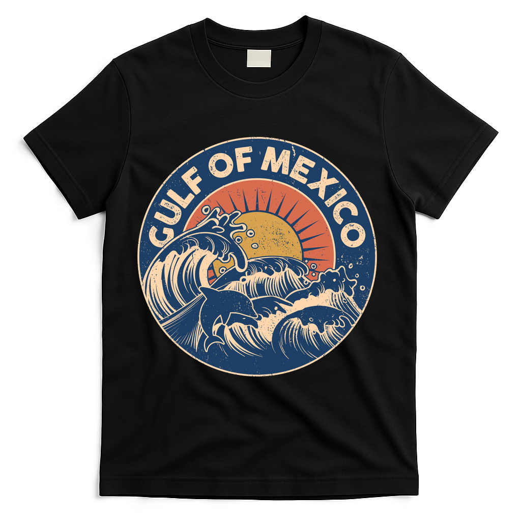 Vintage Retro Gulf of Mexico Emblem T-Shirt - Black