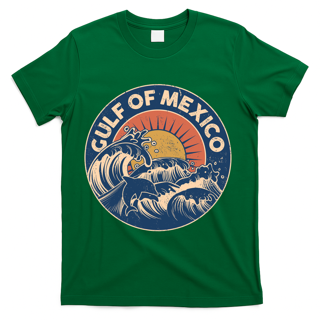 Vintage Retro Gulf of Mexico Emblem T-Shirt - Green
