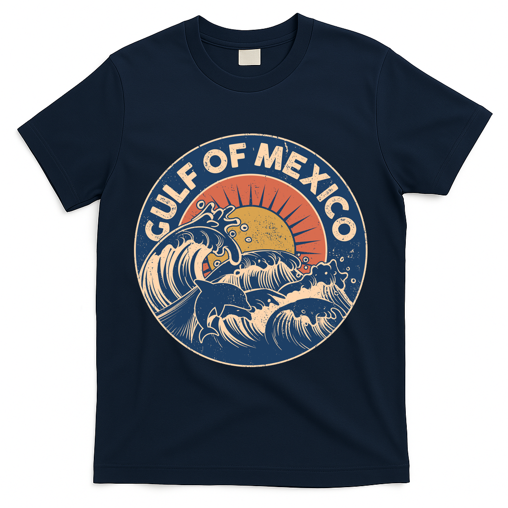 Vintage Retro Gulf of Mexico Emblem T-Shirt - Navy