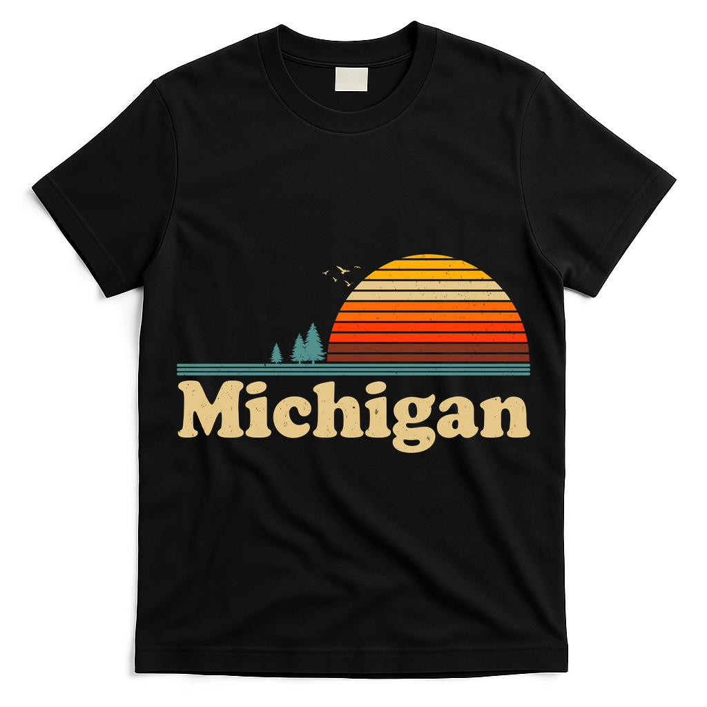 Vintage Retro Michigan Sunset Logo T-Shirt