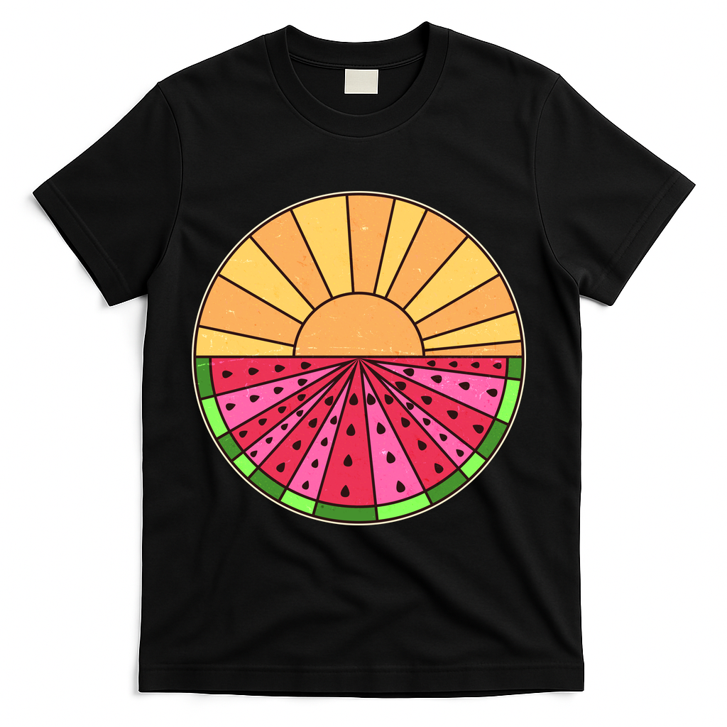 Vintage Retro Summer Sunshine Watermelon T-Shirt - Black