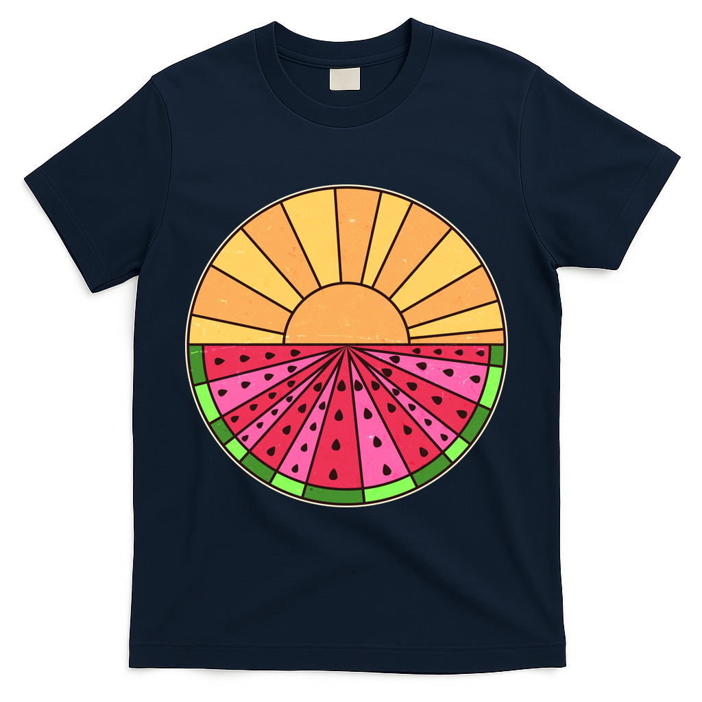 Vintage Retro Summer Sunshine Watermelon T-Shirt - Navy