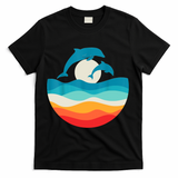 Vintage Retro Summer Time Beach Dolphin T-Shirt - Black
