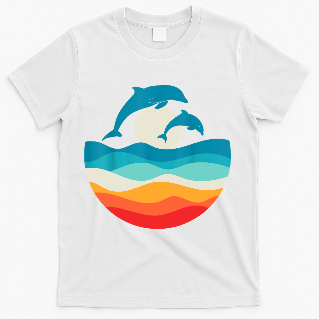 Vintage Retro Summer Time Beach Dolphin T-Shirt - White