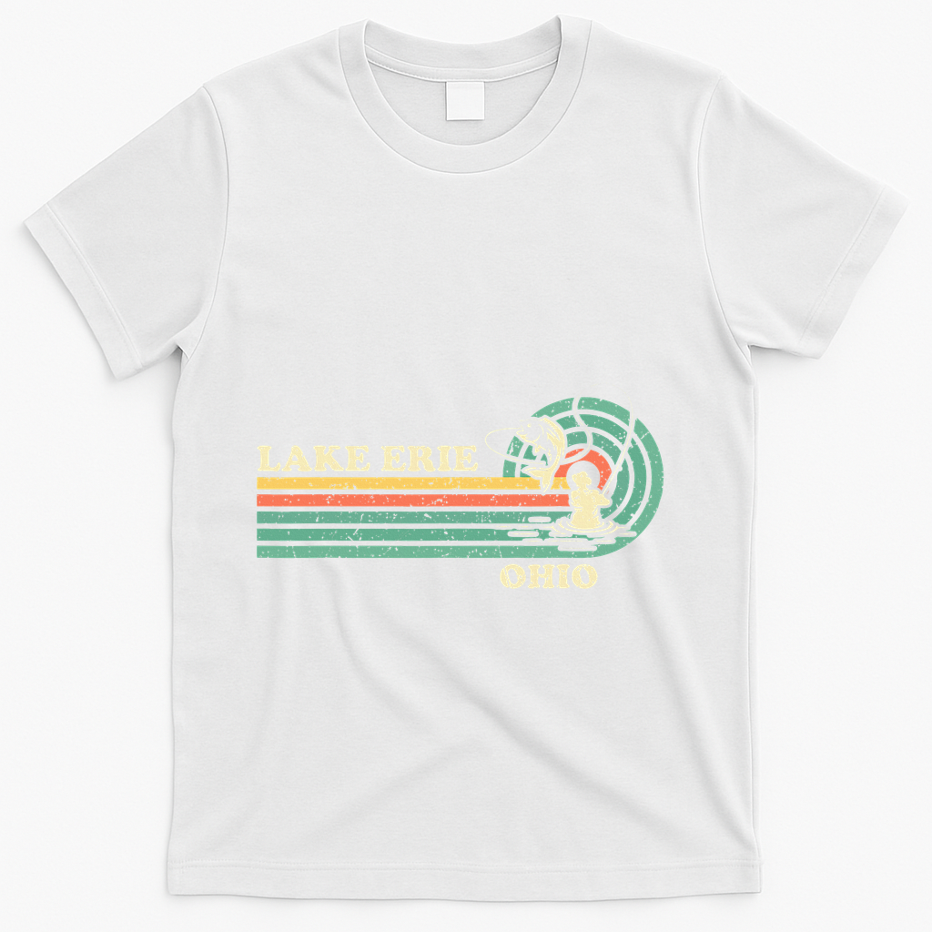 Vintage Retro Summer Fishing Ohio Erie Lake T-Shirt - White