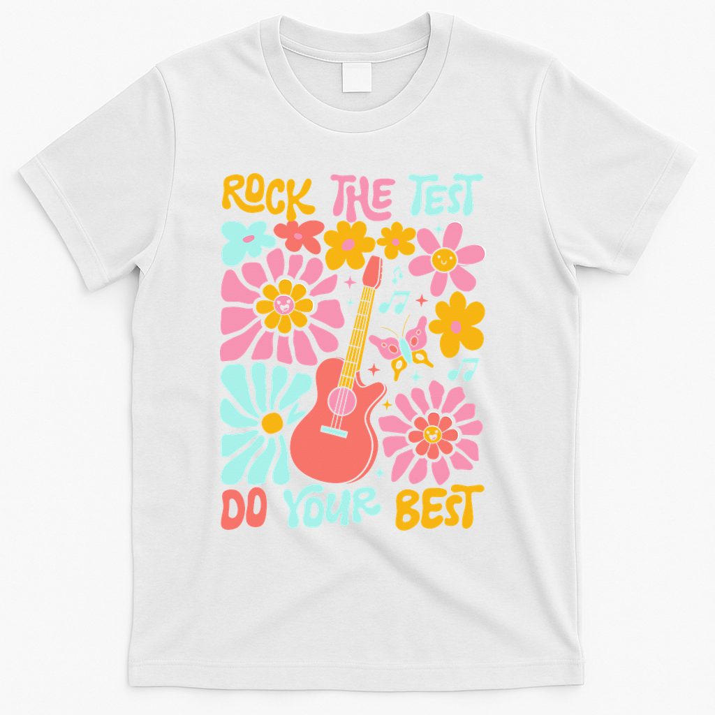 Vintage Rock The Test Funny Test Day For Teachers T-Shirt - White