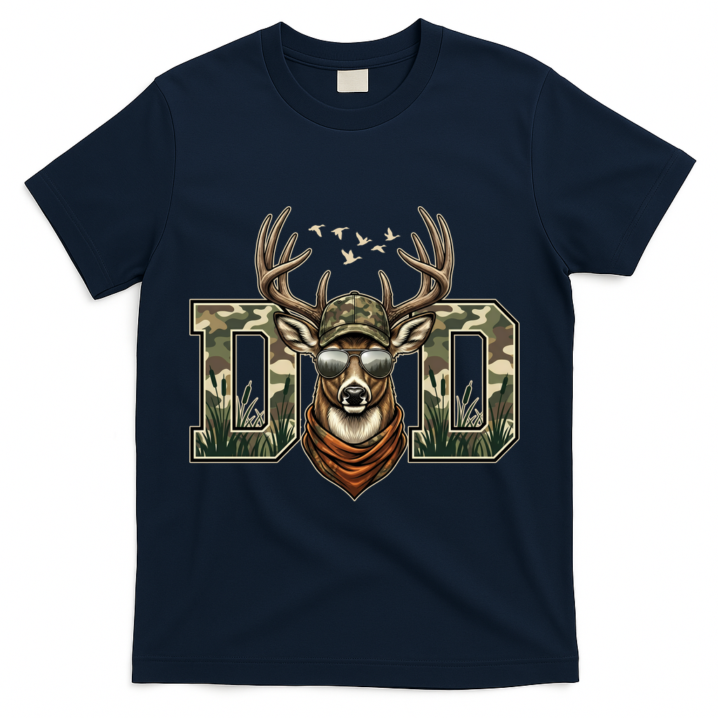 Varsity Style Camo Dad Deer Buck Hunter Fathers Day T-Shirt - Navy