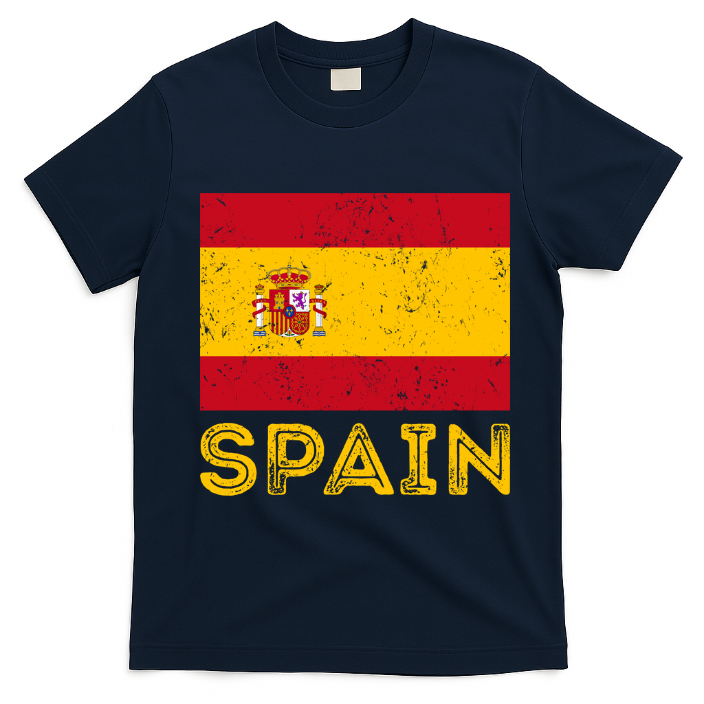 Vintage Spain Country Flag Spanish T-Shirt - Navy Blue