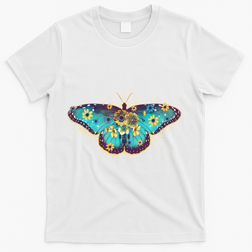 Vintage Summer Flower Floral Butterfly T-Shirt - White