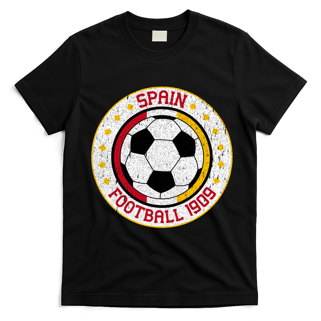 Vintage Spain Football 1909 Soccer Emblem T-Shirt - Black