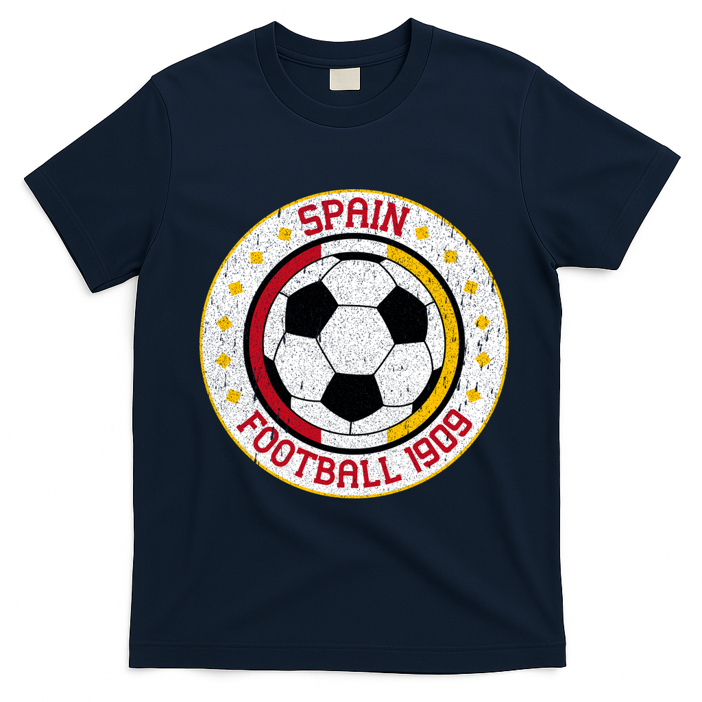 Vintage Spain Football 1909 Soccer Emblem T-Shirt - Navy Blue