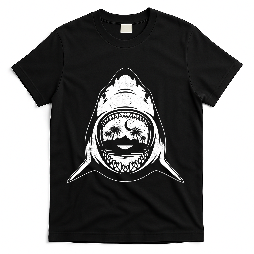 Vintage Shark Head Island T-Shirt - Black
