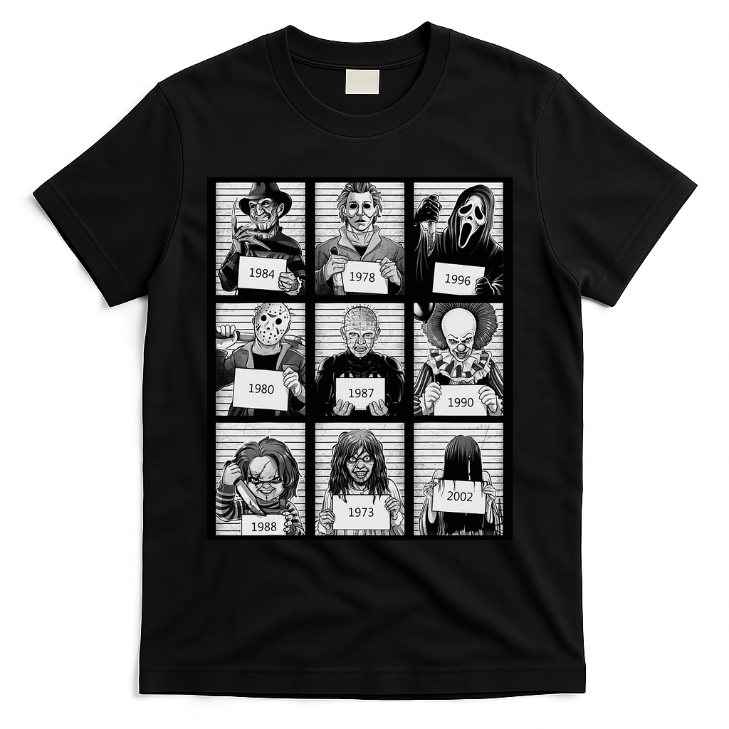 Vintage Scary Horror Movie Halloween Character Autumn T-Shirt - Black