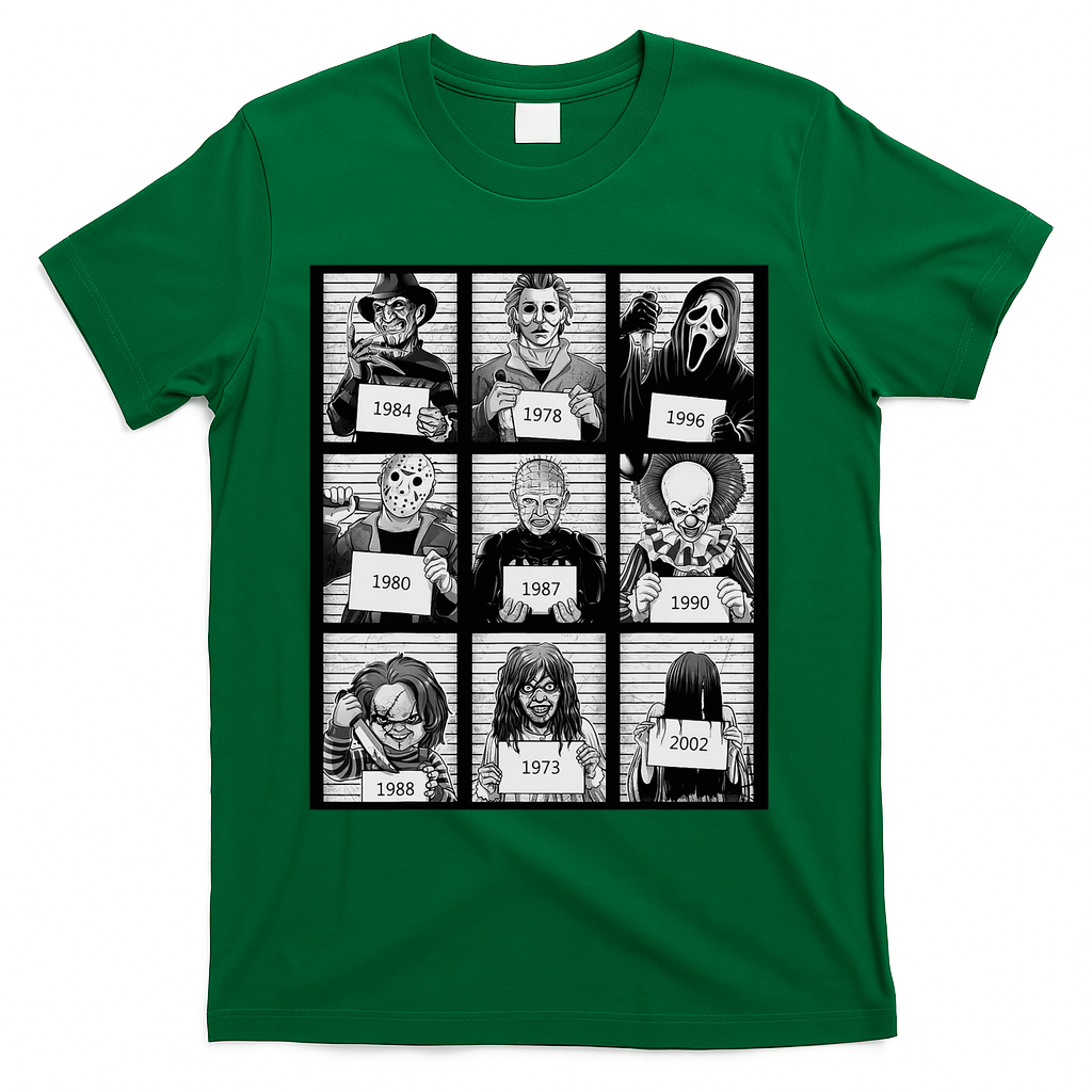 Vintage Scary Horror Movie Halloween Character Autumn T-Shirt - Green