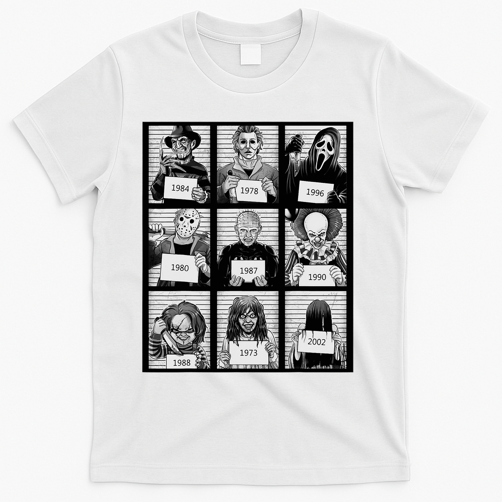 Vintage Scary Horror Movie Halloween Character Autumn T-Shirt - White