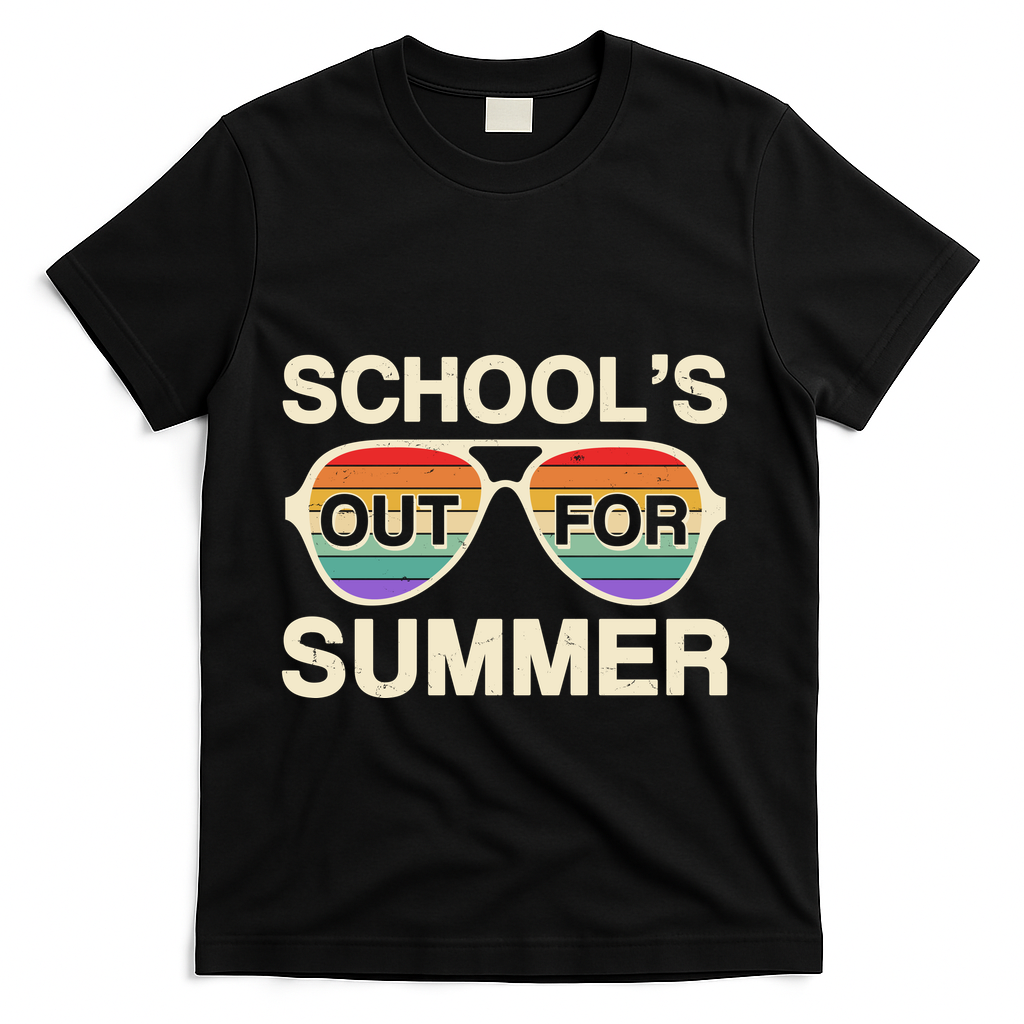 Vintage School's Out For Summer Retro Sunglasses T-Shirt - Black