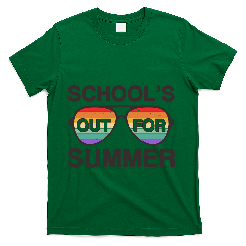 Vintage School's Out For Summer Retro Sunglasses T-Shirt - Green