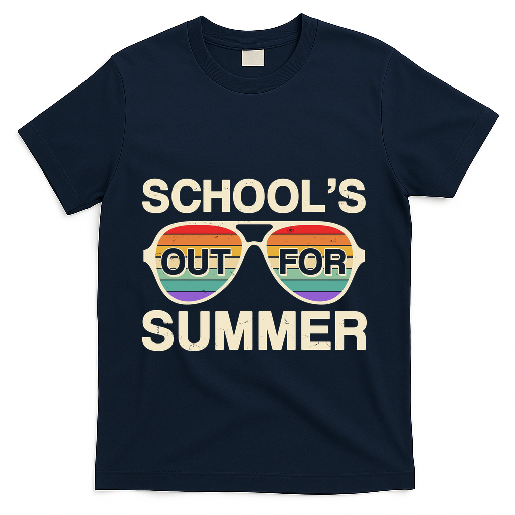 Vintage School's Out For Summer Retro Sunglasses T-Shirt - Navy