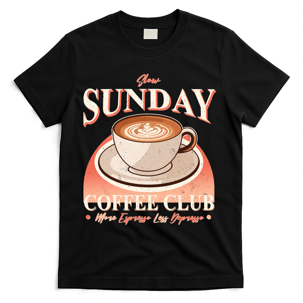 Vintage Slow Sunday Coffee Club More Espresso Less Depresso T-Shirt - Black