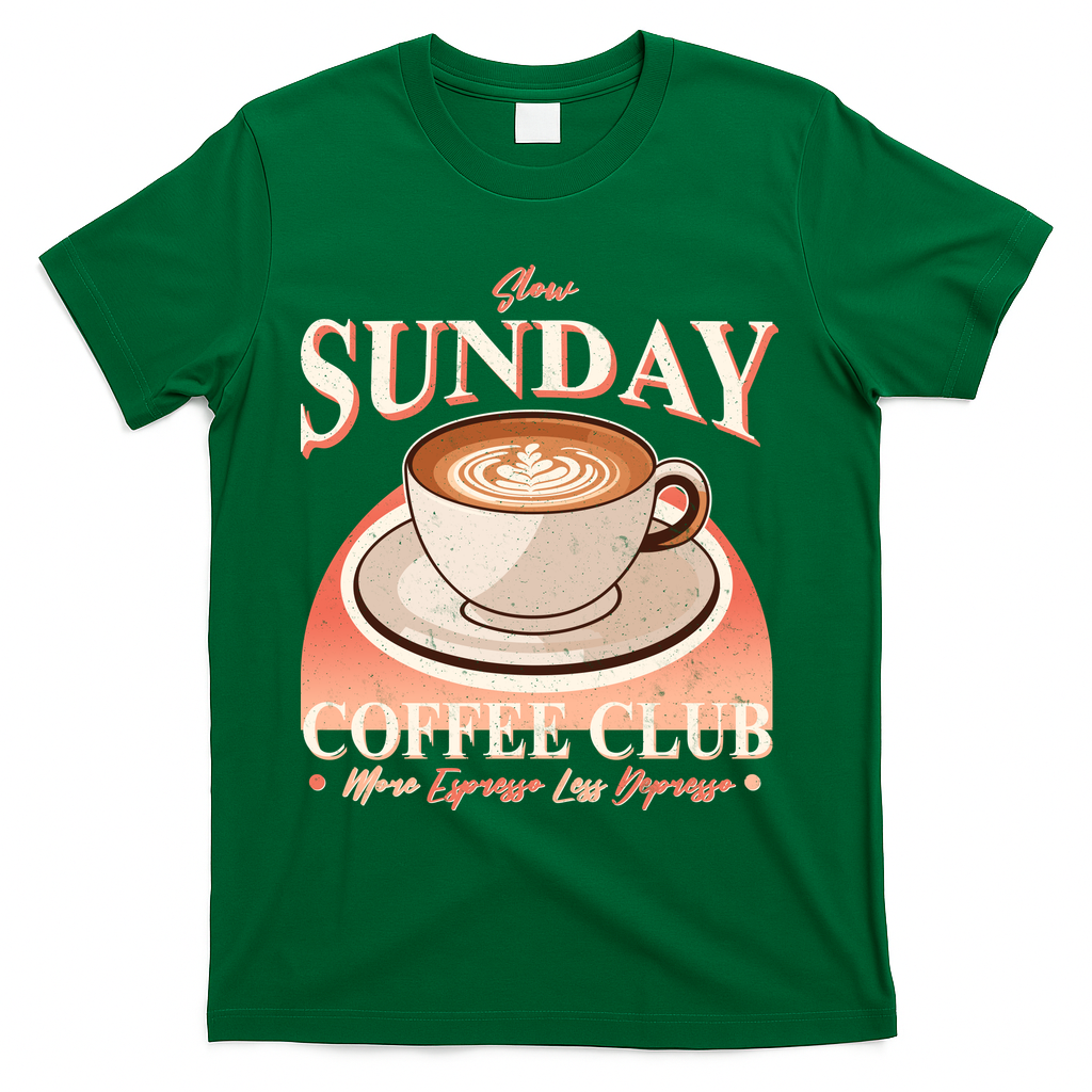 Vintage Slow Sunday Coffee Club More Espresso Less Depresso T-Shirt - Green