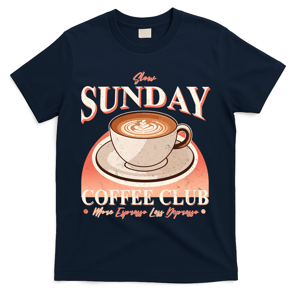 Vintage Slow Sunday Coffee Club More Espresso Less Depresso T-Shirt - Navy