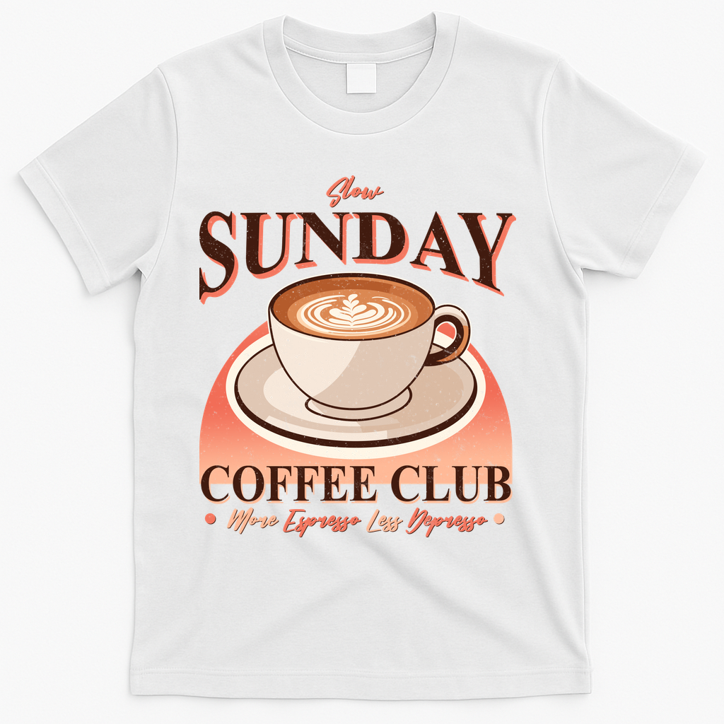 Vintage Slow Sunday Coffee Club More Espresso Less Depresso T-Shirt - White