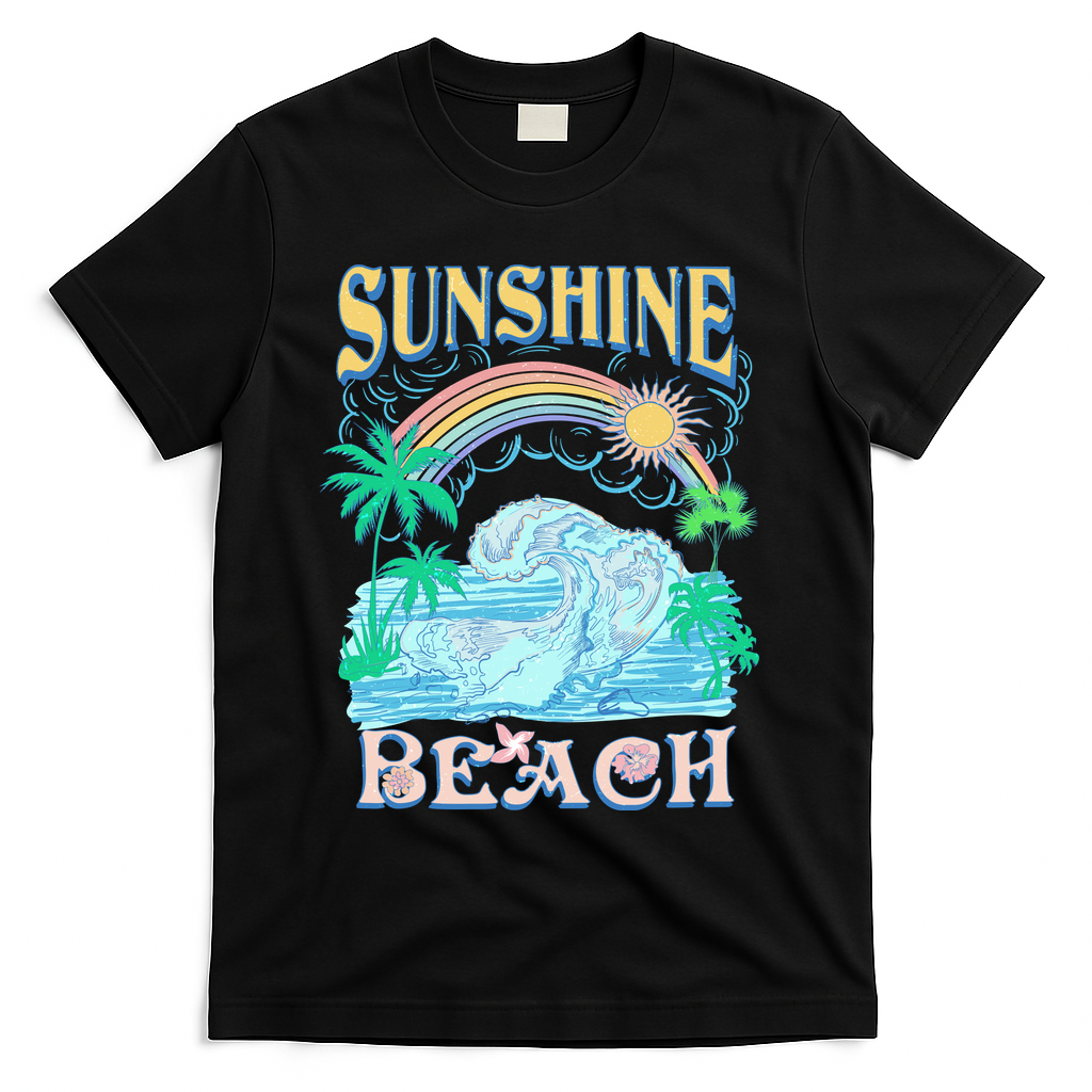 Vintage Summer Time Sunshine Beach T-Shirt - Black
