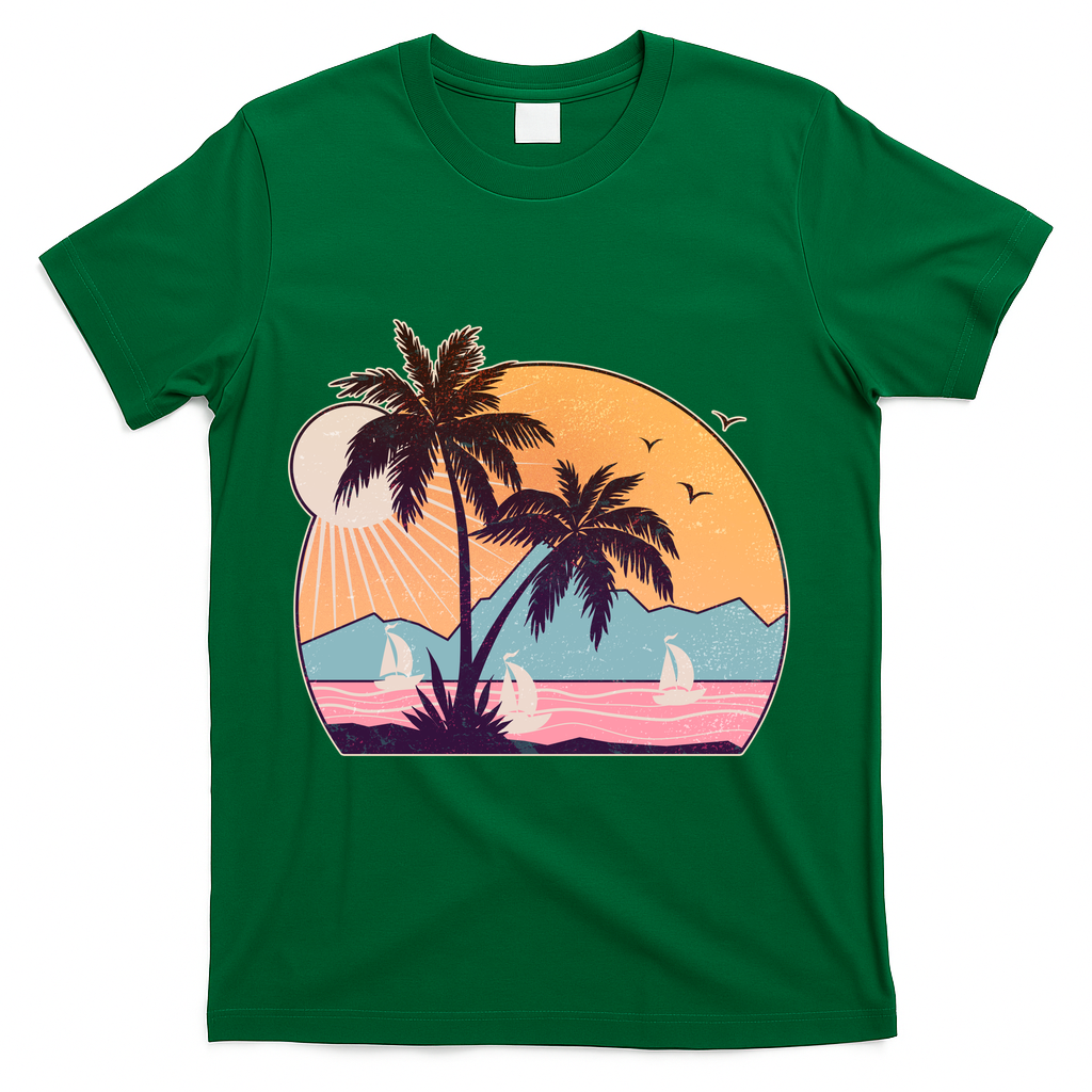 Vintage Summer Beach Emblem T-Shirt - Green