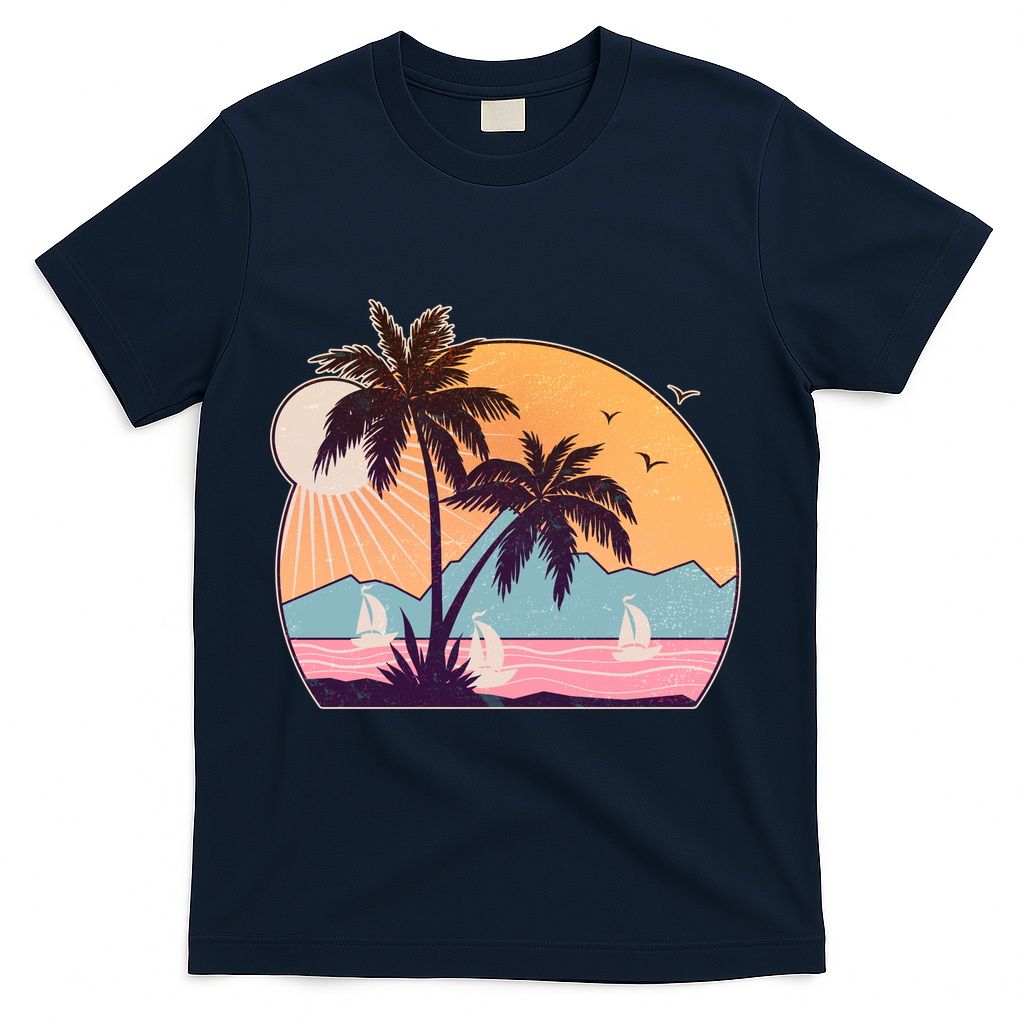 Vintage Summer Beach Emblem T-Shirt - Navy