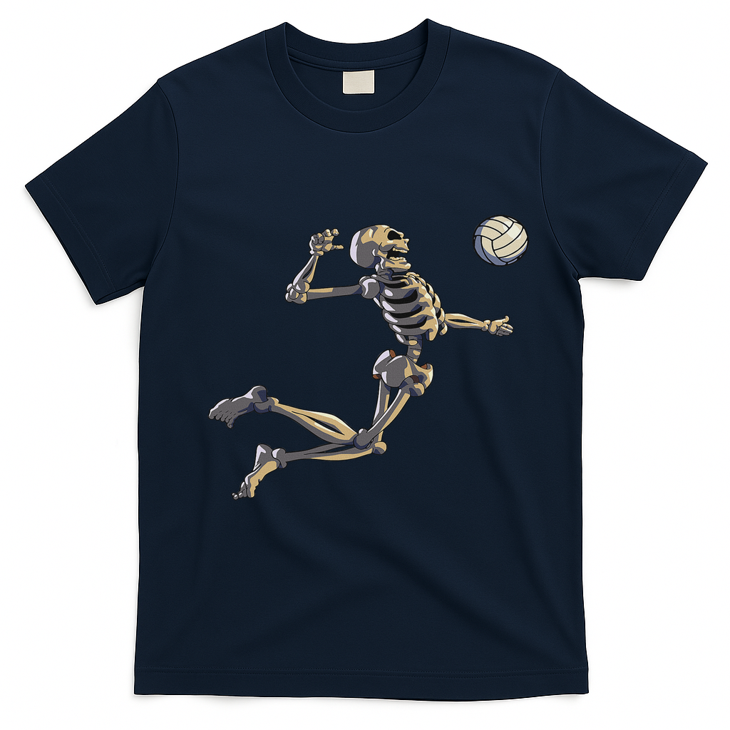 Volleyball Skeleton Women Volleyball Player Halloween T-Shirt - Navy Blue