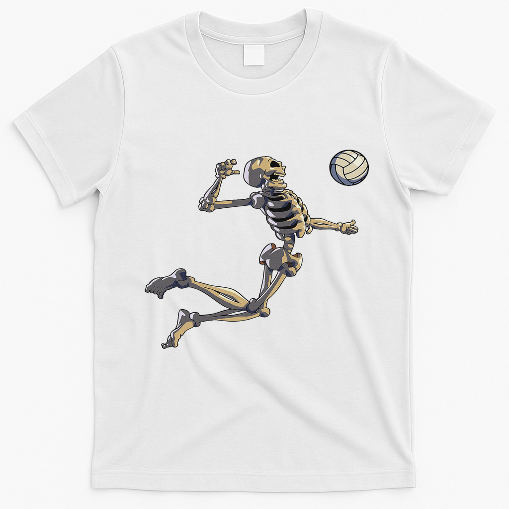 Volleyball Skeleton Women Volleyball Player Halloween T-Shirt - White