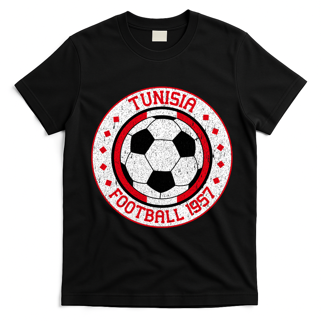 Vintage Tunisia Football 1957 Soccer T-Shirt - Black