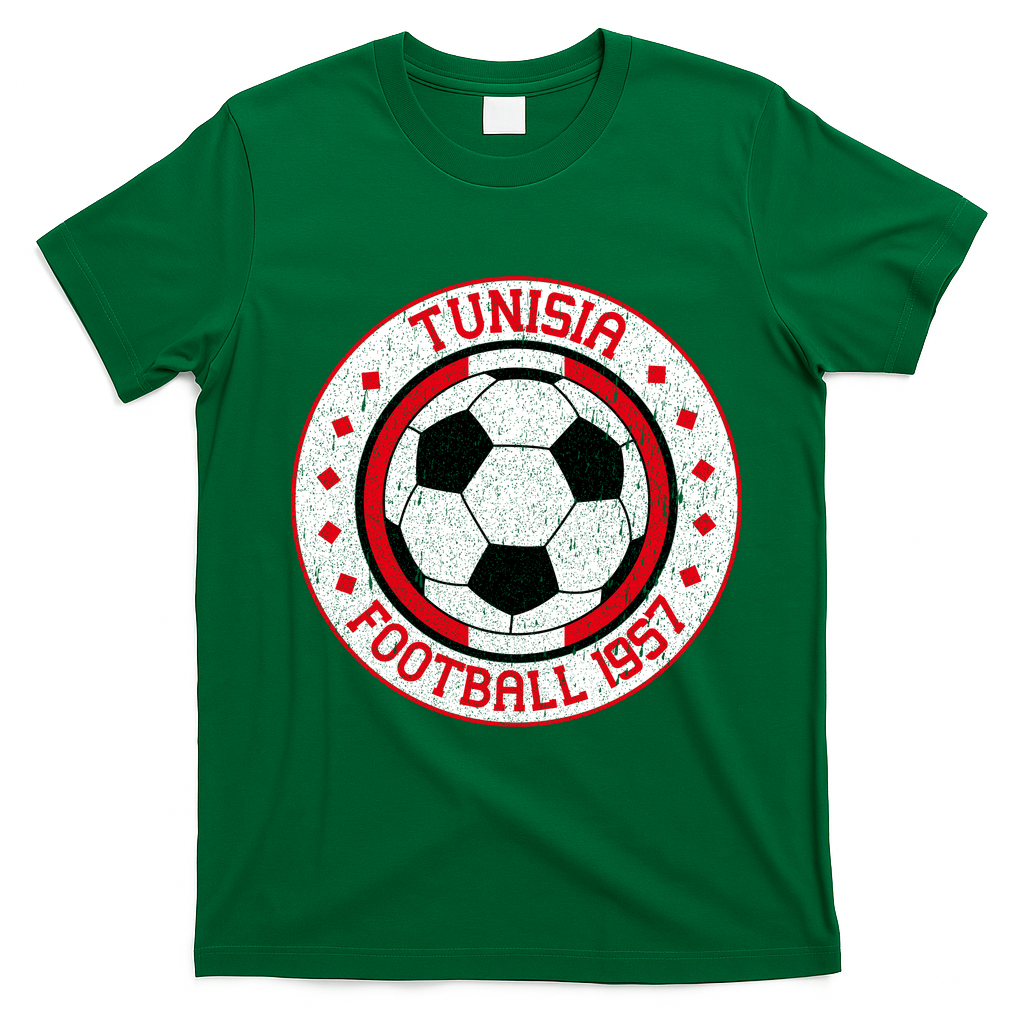 Vintage Tunisia Football 1957 Soccer T-Shirt - Irish Green