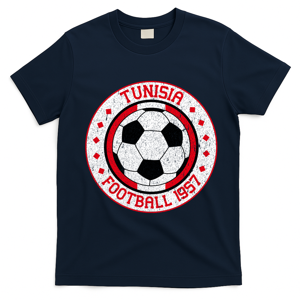 Vintage Tunisia Football 1957 Soccer T-Shirt - Navy Blue