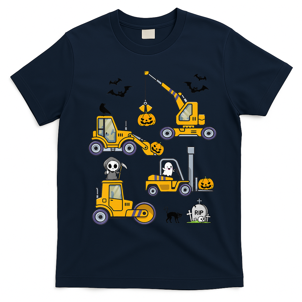 Vehicles Truck Halloween Construction Pumpkin T-Shirt - Navy Blue