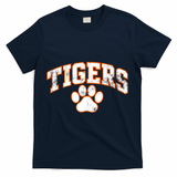 Vintage Tigers Paw Print Graphic Sports T-Shirt - Navy