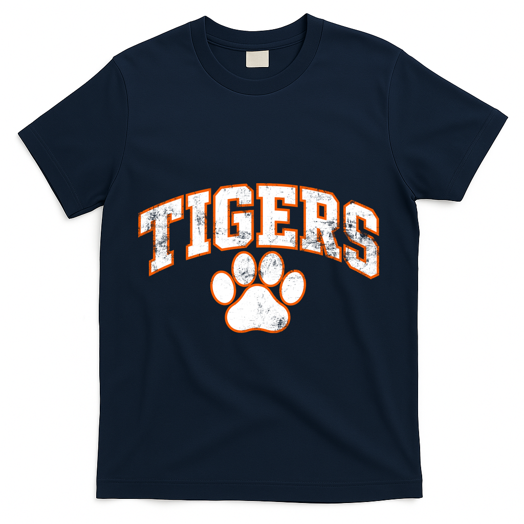 Vintage Tigers Paw Print Graphic Sports T-Shirt - Navy