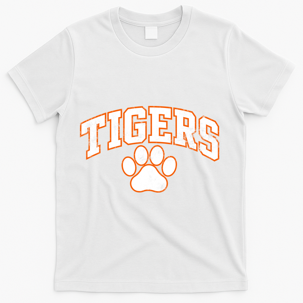 Vintage Tigers Paw Print Graphic Sports T-Shirt - White