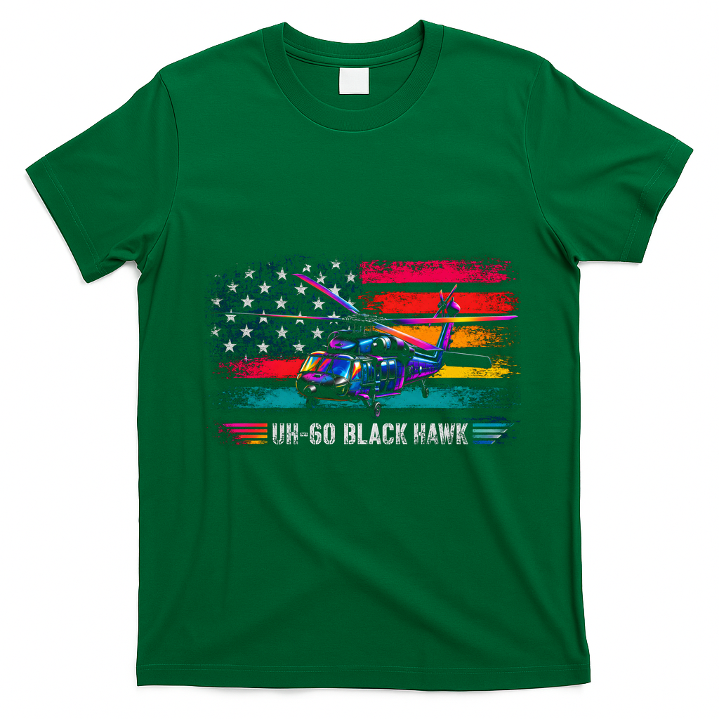 Vintage UH-60 Blackhawk Helicopter Retro T-Shirt - Irish Green