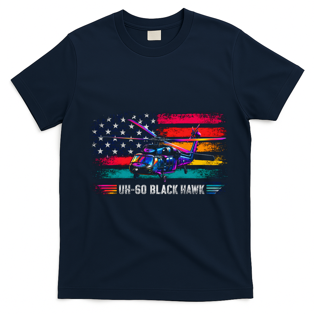 Vintage UH-60 Blackhawk Helicopter Retro T-Shirt - Navy Blue