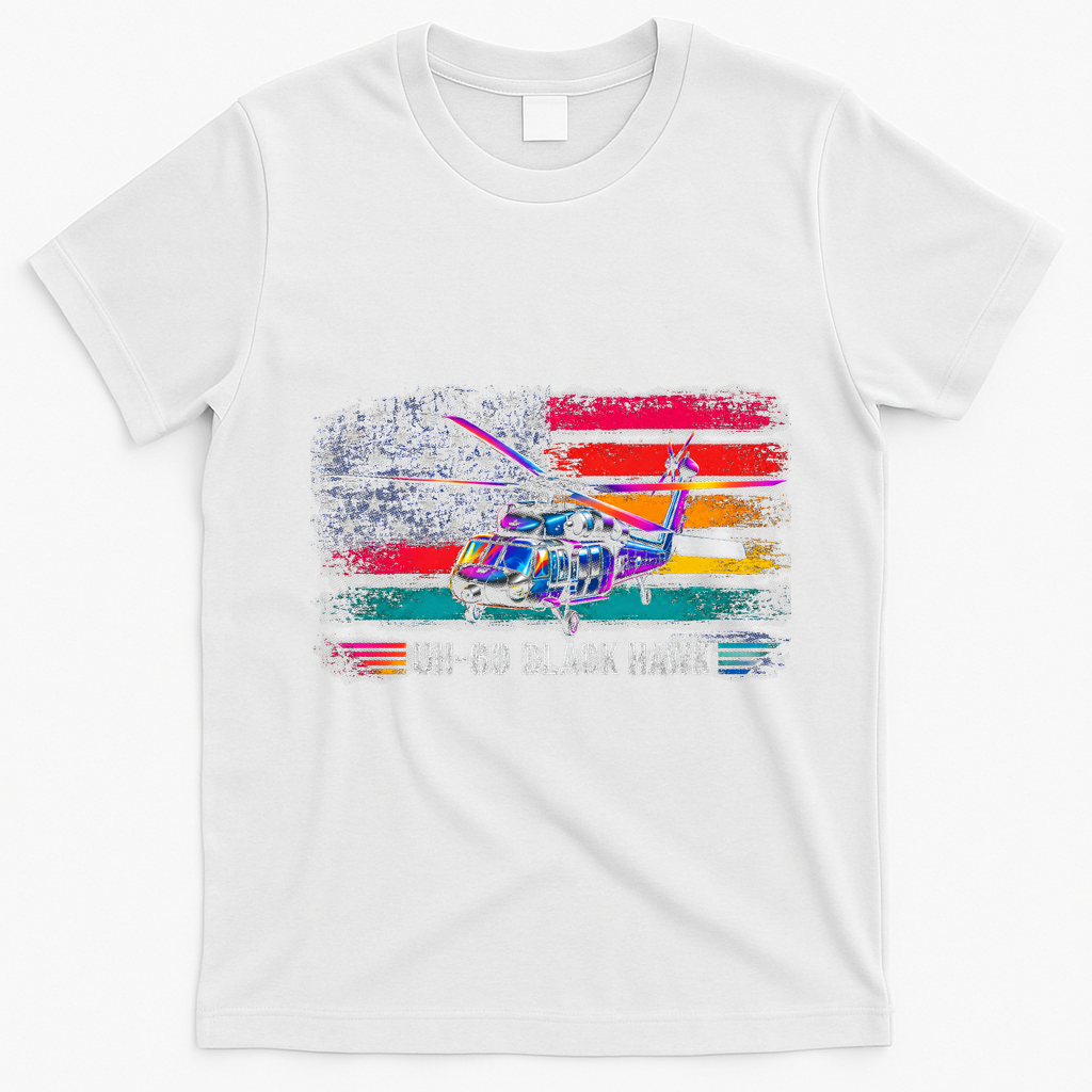 Vintage UH-60 Blackhawk Helicopter Retro T-Shirt - White