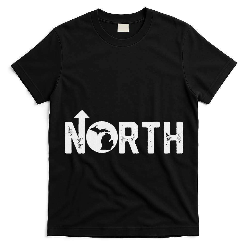 Vintage Up North Michigan Distressed Text State Map T-Shirt