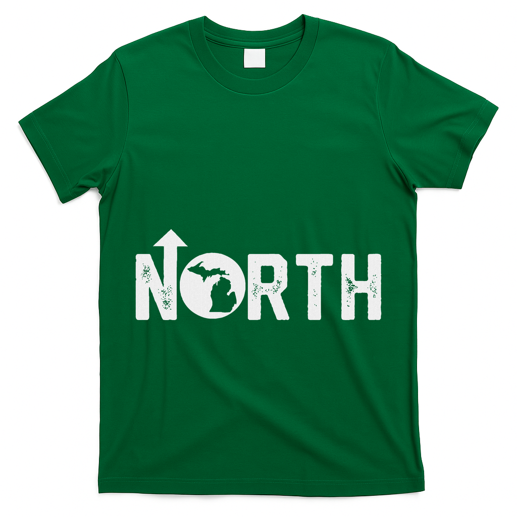 Vintage Up North Michigan Distressed Text State Map T-Shirt