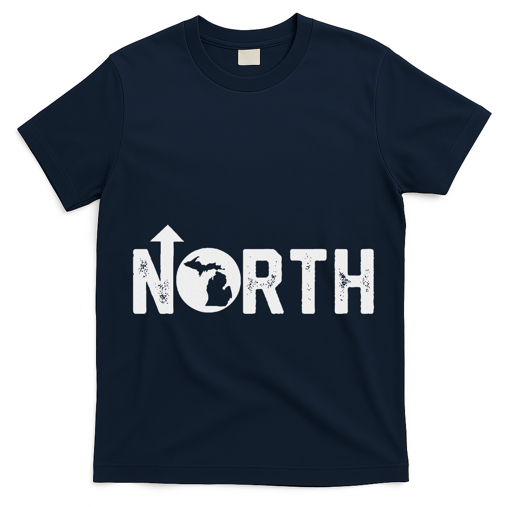 Vintage Up North Michigan Distressed Text State Map T-Shirt