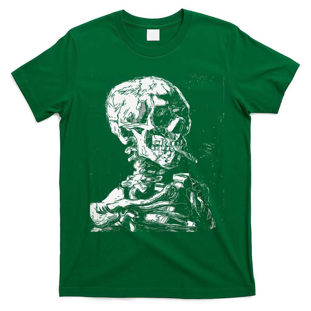 Vincent Van Gogh Skull With Cigarette Skeleton Halloween T-Shirt - Irish Green