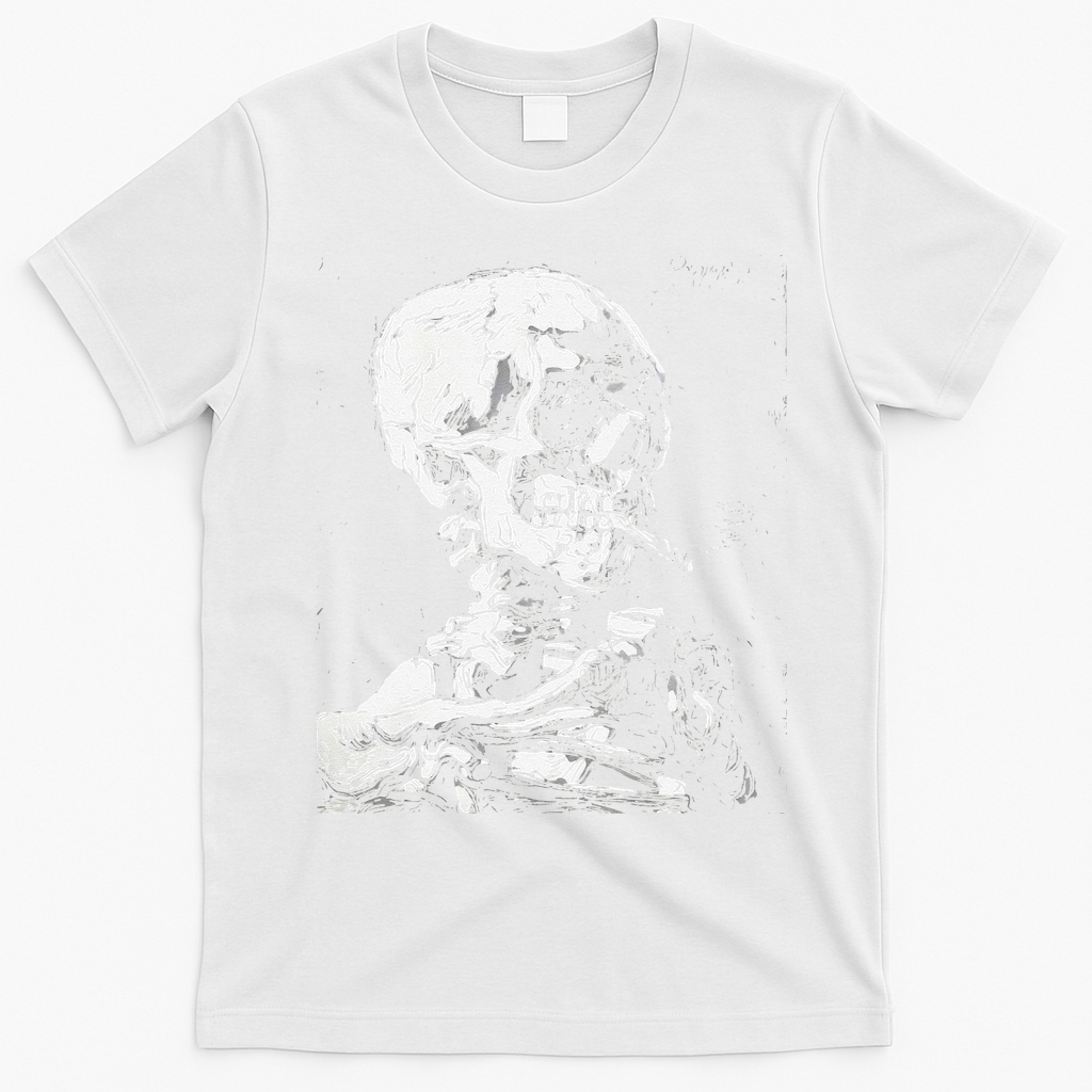 Vincent Van Gogh Skull With Cigarette Skeleton Halloween T-Shirt - White