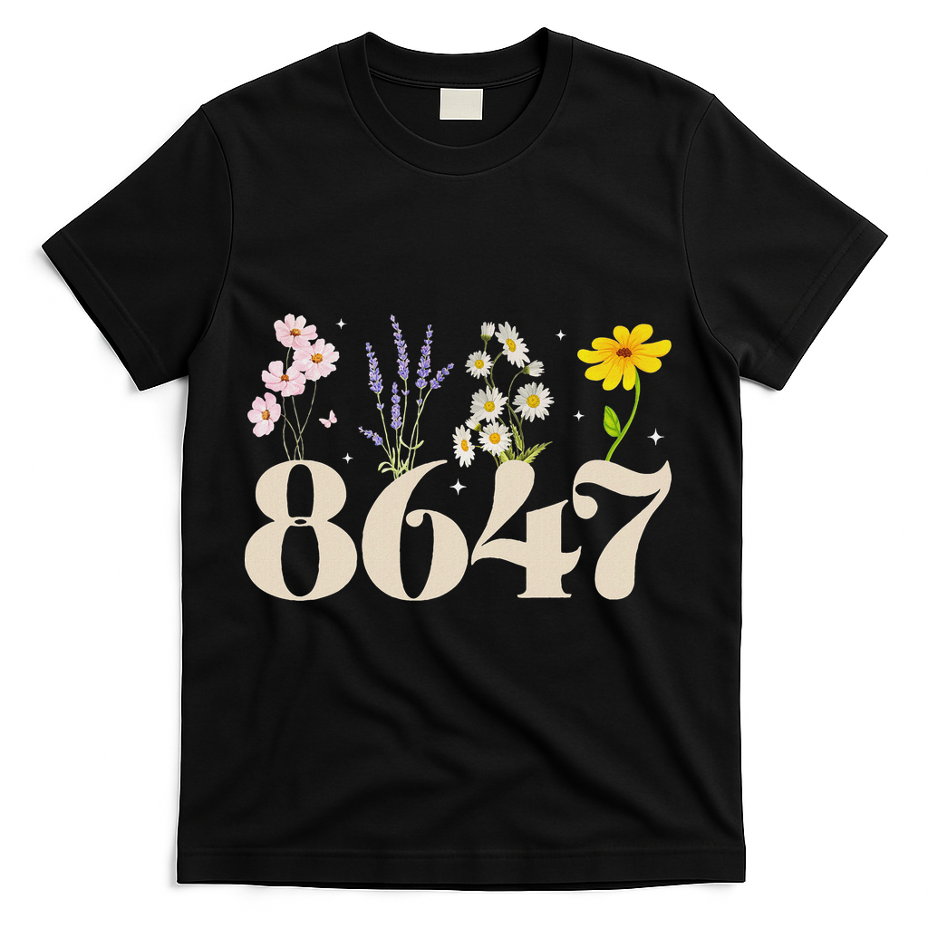 Vintage Wildflower 8647 Subtle Anti Trump Anti 86 47 Saying T-Shirt - Black