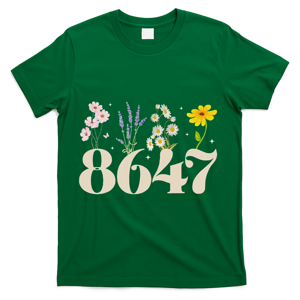 Vintage Wildflower 8647 Subtle Anti Trump Anti 86 47 Saying T-Shirt - Green