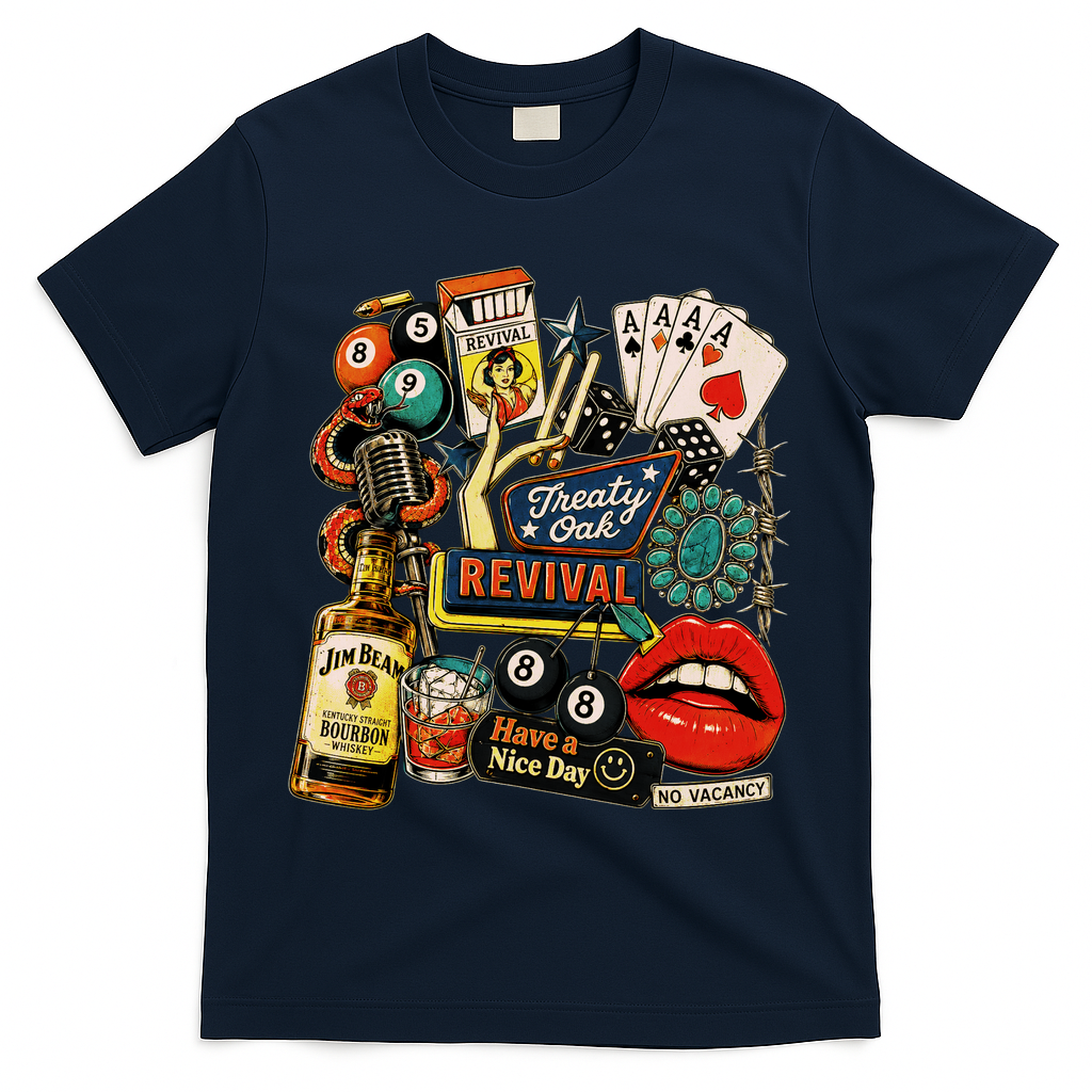 Vintage Western Revival Country Graphic T-Shirt - Navy